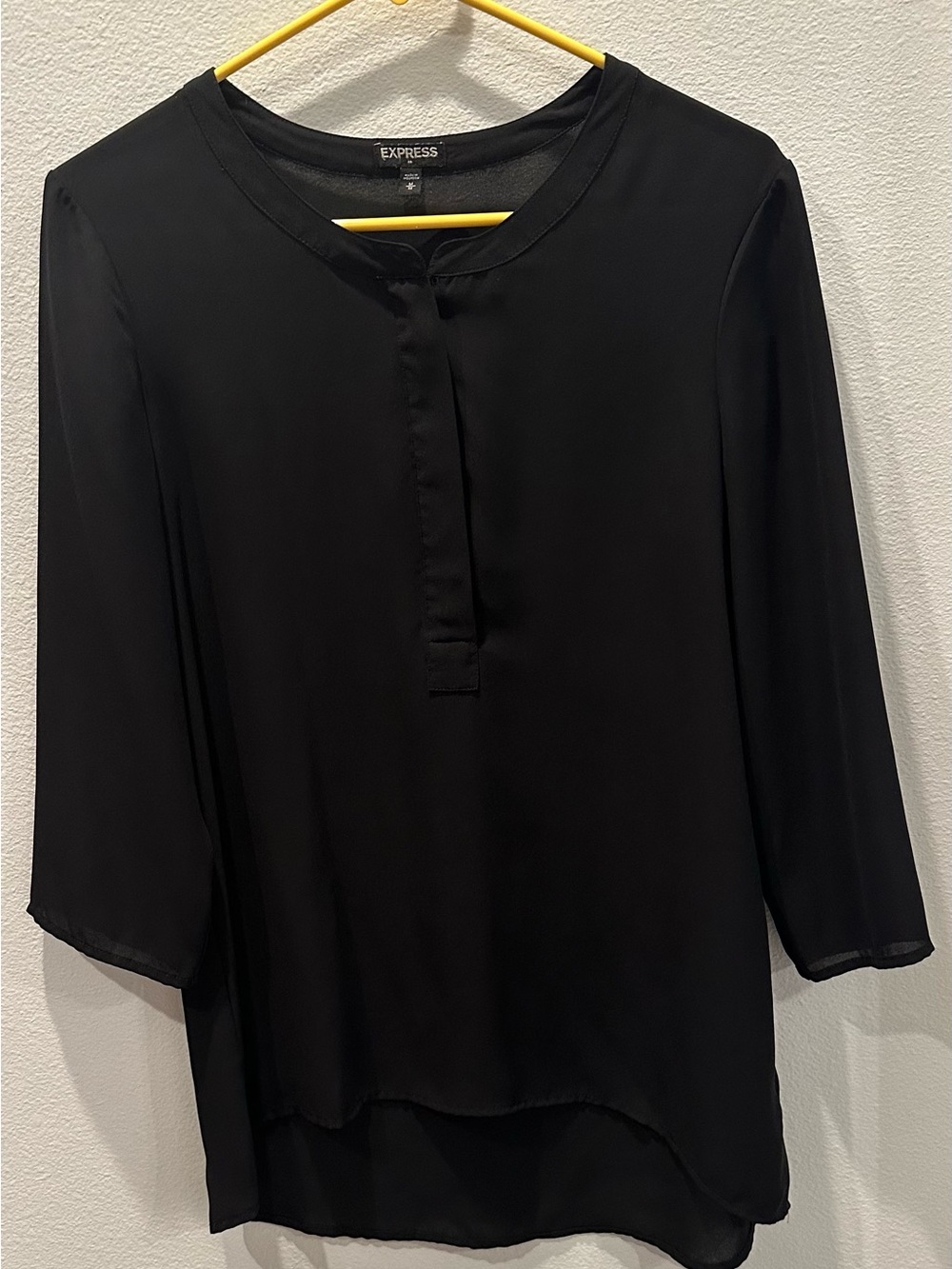 Express Black Long-Sleeve Split-Placket Tunic